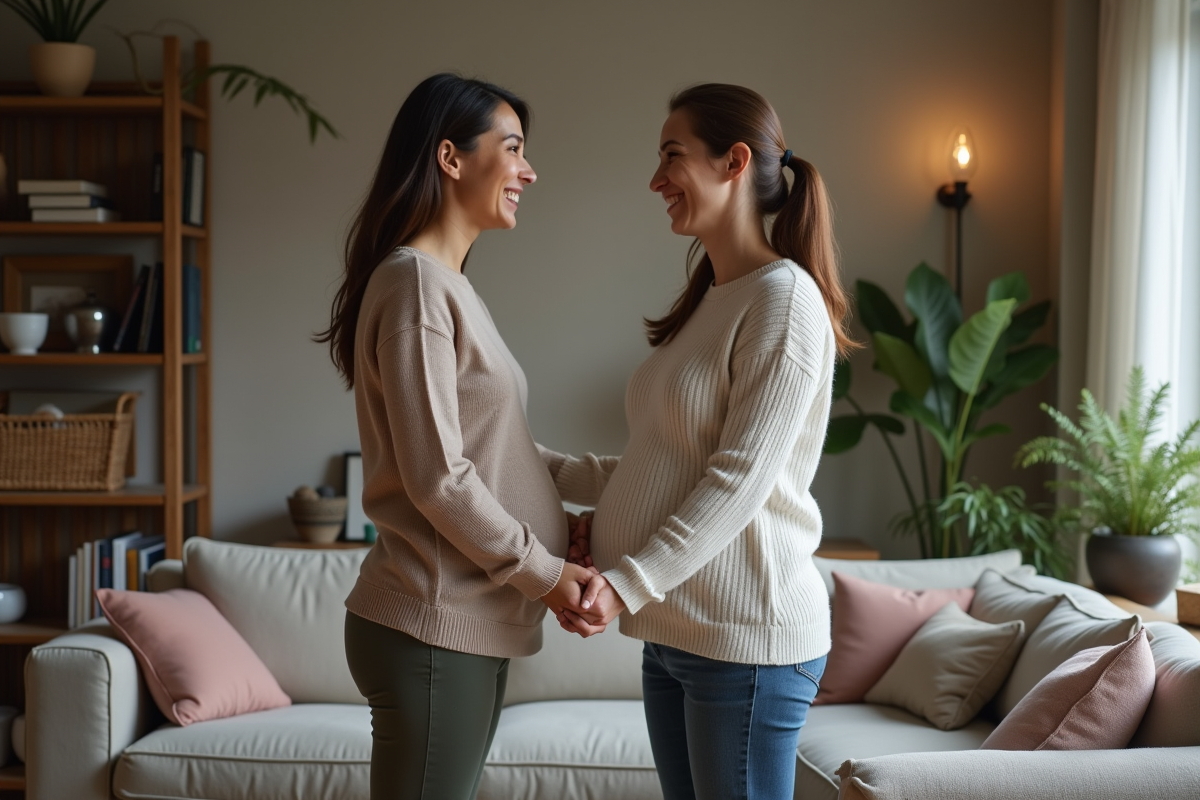 Jeune couple faisant un exercice prénatal à la maison