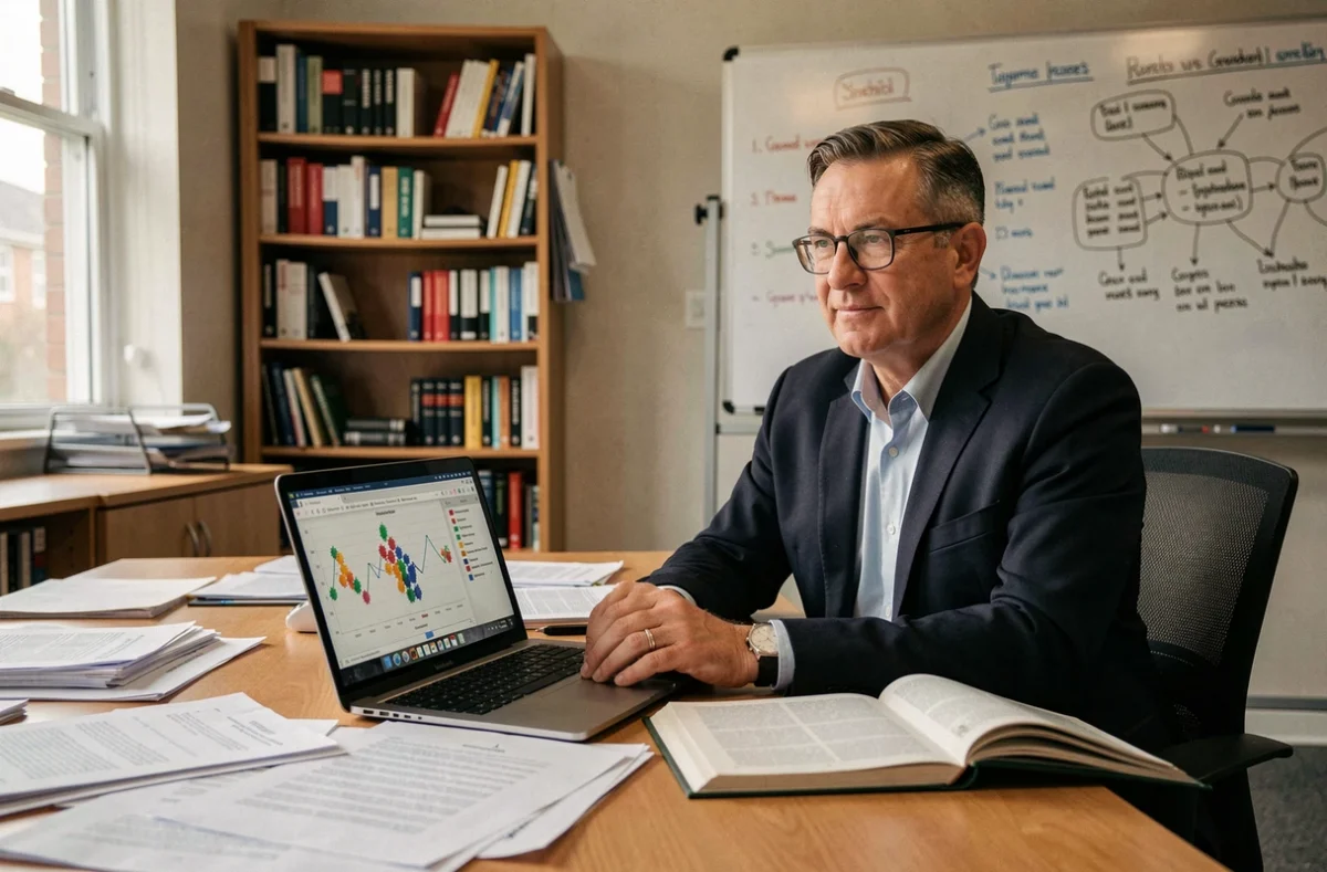 Épidémiologiste étudiant les mutations du nouveau variant Covid avec des documents de recherche scientifique