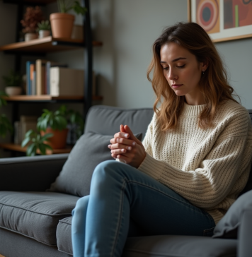 Arrêter thérapie : quand et pourquoi consulter un psy ? Femme pensive assise dans un salon cosy et lumineux