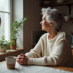 Syndrome de Raynaud: comment l’éviter et soulager les symptômes naturellement Femme d'âge moyen dans un pull en laine dans une cuisine chaleureuse