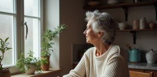 Syndrome de Raynaud: comment l’éviter et soulager les symptômes naturellement Femme d'âge moyen dans un pull en laine dans une cuisine chaleureuse