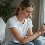 Dermatophytose : reconnaître et traiter les symptômes efficacement Femme caucasienne examine un rash sur son bras