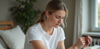 Dermatophytose : reconnaître et traiter les symptômes efficacement Femme caucasienne examine un rash sur son bras