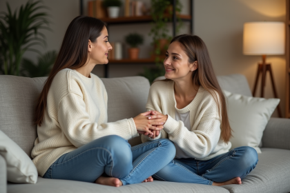 Jeune femme attentive en conversation chaleureuse