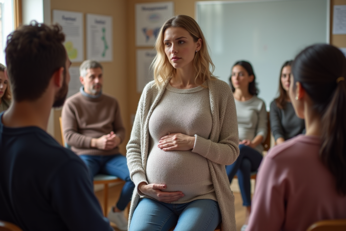 Femme enceinte en cours de préparation à la parentalite