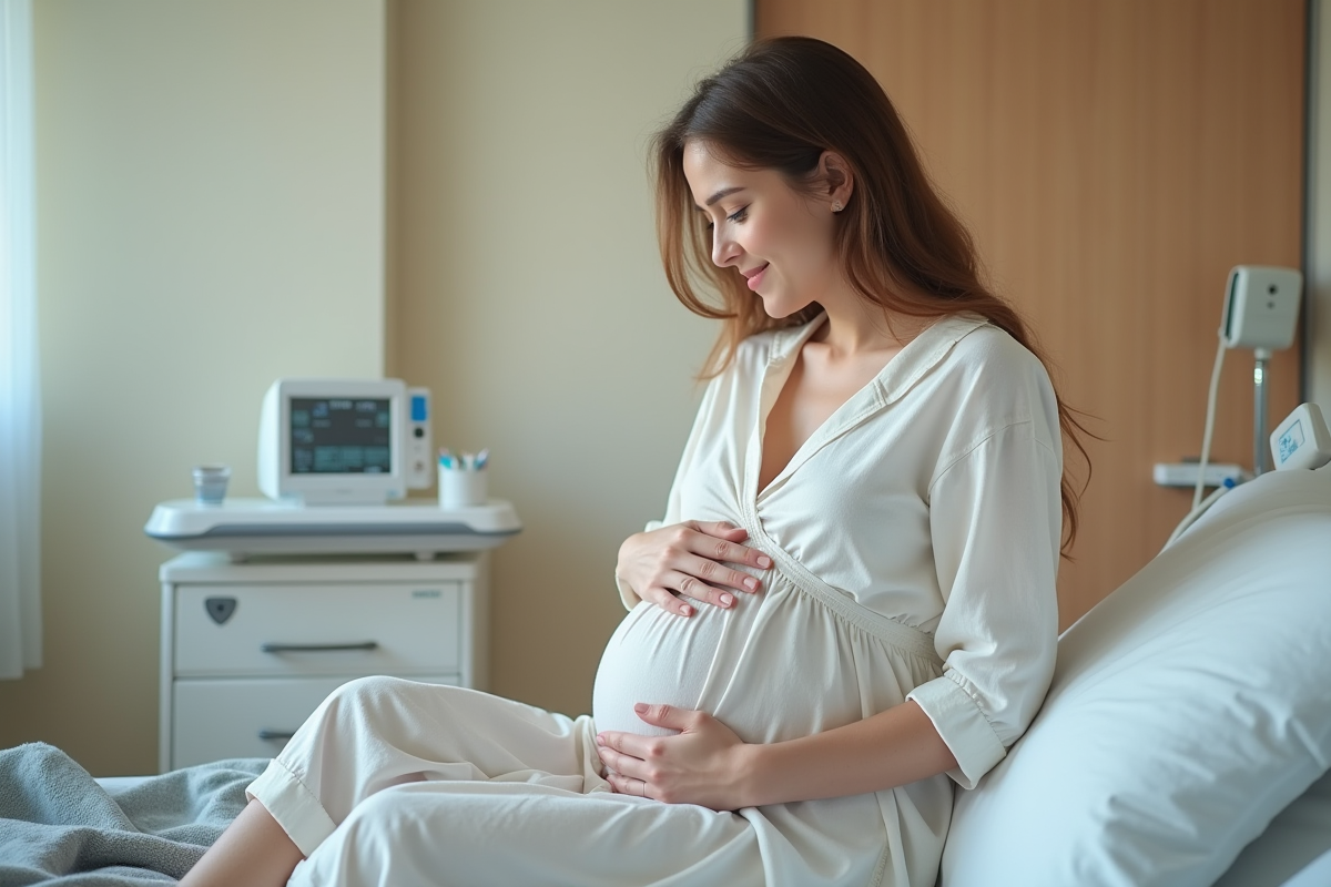 Femme enceinte souriante dans une salle de maternité