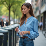 Pollution : comment agir au quotidien pour limiter les impacts ? Jeune femme recyclant dans une ville urbaine