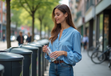Pollution : comment agir au quotidien pour limiter les impacts ? Jeune femme recyclant dans une ville urbaine