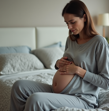 Symptômes du cancer : reconnaître les signes de la maladie Femme d'âge moyen se tenant le ventre avec inquiétude