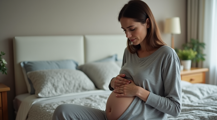 Symptômes du cancer : reconnaître les signes de la maladie Femme d'âge moyen se tenant le ventre avec inquiétude