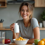 Supplément pour éliminer la graisse du ventre : nos conseils efficaces ! Femme sportive tenant un complément alimentaire naturel