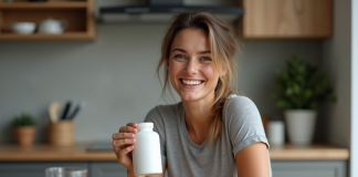 Supplément pour éliminer la graisse du ventre : nos conseils efficaces ! Femme sportive tenant un complément alimentaire naturel