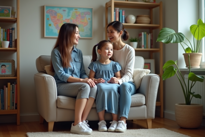 fille-maman-conseiller Fille de 7 ans avec sa mère dans un cabinet de conseil