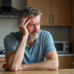 Homme d'âge moyen en réflexion dans la cuisine