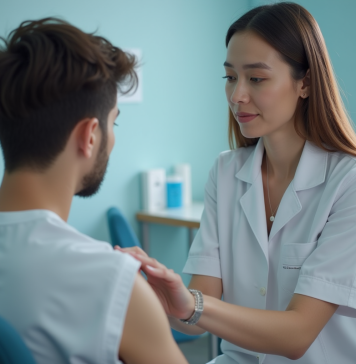 Vaccins : qui peut les administrer en France ? Infirmière en uniforme blanc préparant un vaccin à un jeune homme