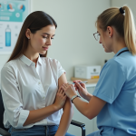 Vaccins les plus douloureux : conseils pour les atténuer et faciliter la vaccination Jeune femme recevant un vaccin dans une clinique moderne
