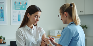 Jeune femme recevant un vaccin dans une clinique moderne