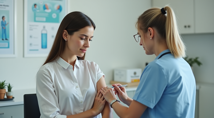 Vaccins les plus douloureux : conseils pour les atténuer et faciliter la vaccination Jeune femme recevant un vaccin dans une clinique moderne
