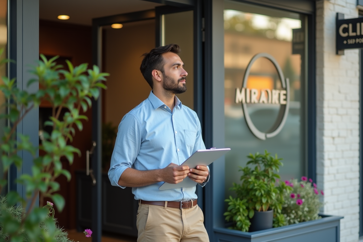 Jeune naturopathe devant la clinique urbaine