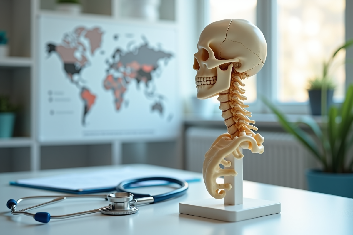 Modèle anatomique de la colonne cervicale sur un bureau
