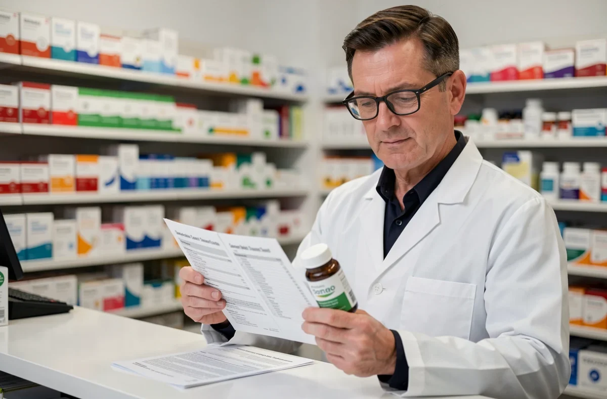 Pharmacien consultant la composition d'un complément alimentaire en officine
