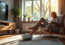 Salon moderne avec personne utilisant un appareil de massage pour les pieds