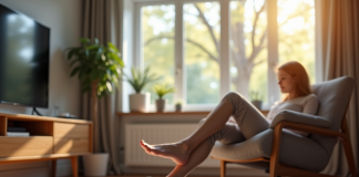 Salon moderne avec personne utilisant un appareil de massage pour les pieds