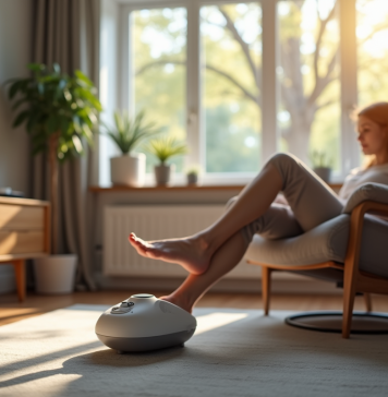 Salon moderne avec personne utilisant un appareil de massage pour les pieds