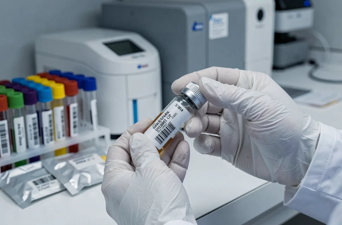 Technicien de laboratoire manipulant un échantillon viral pour le séquençage du nouveau variant Covid