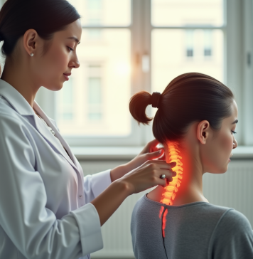 Therapeute physique examinant doucement un patient au cou