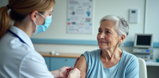 Femme senior recevant un vaccin en clinique moderne