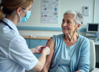 Femme senior recevant un vaccin en clinique moderne
