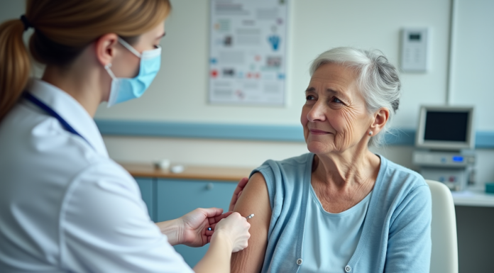 Femme senior recevant un vaccin en clinique moderne